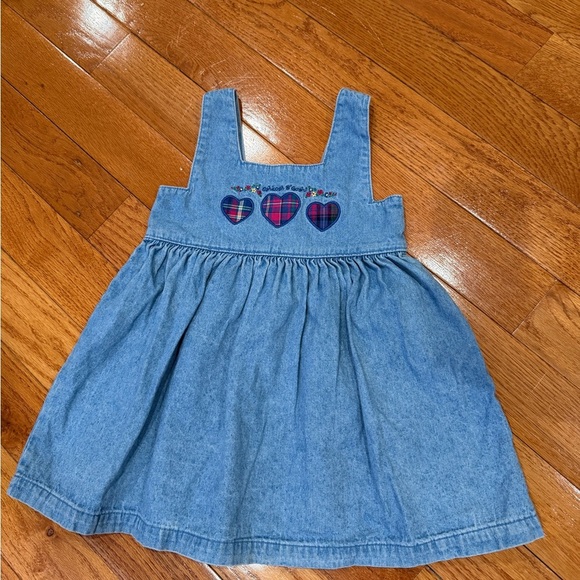 OshKosh B'gosh Other - Vintage 90s Girls OSHKOSH B'Gosh Sz 5 Dress Jumper Denim Jean Plaid Hearts